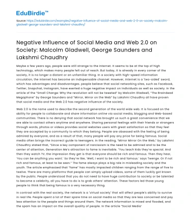 Negative Influence of Social Media on Society: Key Authors