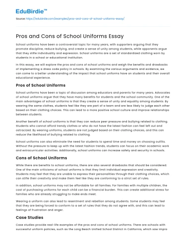 Pros and Cons of School Uniforms Essay