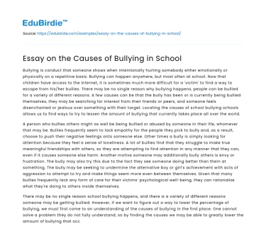 Essay on the Causes of Bullying in School