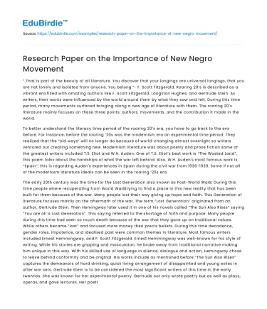 Research Paper on the Importance of New Negro Movement
