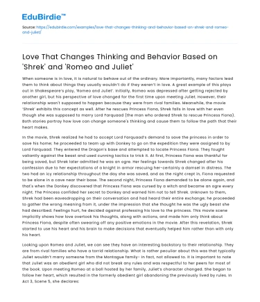 Love’s Influence on Thinking and Behavior in Shrek and Romeo and Juliet