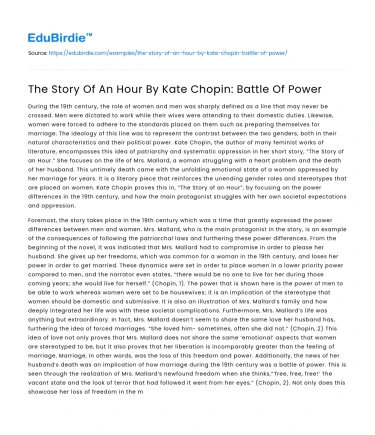 The Story Of An Hour By Kate Chopin: Battle Of Power