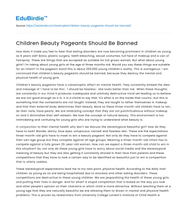 Children Beauty Pageants Should Be Banned