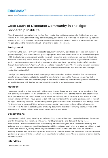 Case Study of Discourse Community in The Tiger Leadership Institute