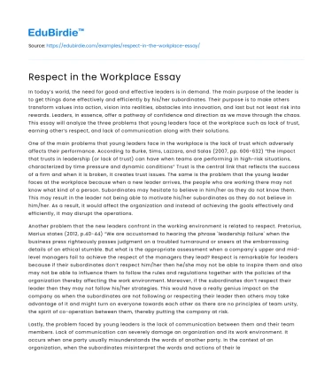 Respect in the Workplace Essay