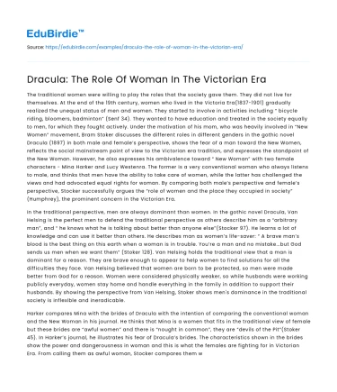 Dracula: The Role Of Woman In The Victorian Era