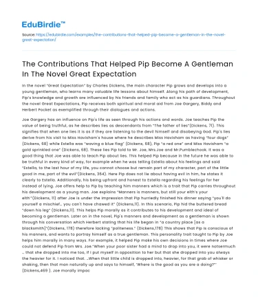 Pip’s Contributions to Becoming a Gentleman in Great Expectations