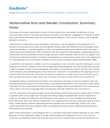Performative Acts and Gender Constitution: Summary Essay