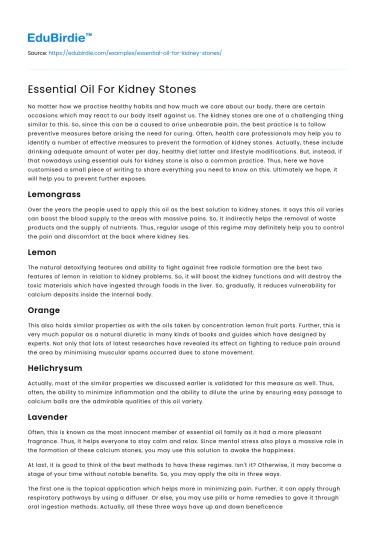 Essential Oils in Kidney Stone Management