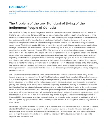 Low Standard of Living for Indigenous Canadians