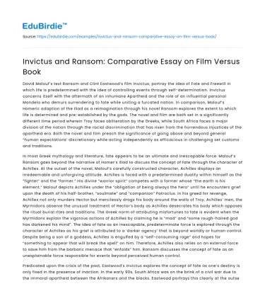 Invictus and Ransom: Comparative Essay on Film Versus Book