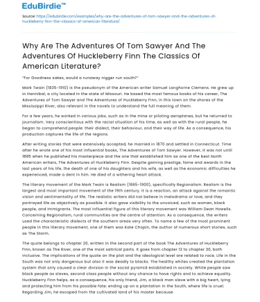 Why Are Tom Sawyer & Huckleberry Finn American Literary Classics?