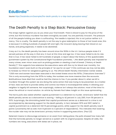 The Death Penalty Is a Step Back: Persuasive Essay