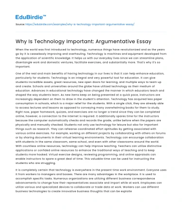 Why Is Technology Important: Argumentative Essay