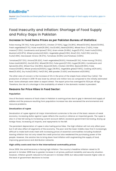 Food Insecurity and Inflation in Pakistan: Shortages and Policy Gaps