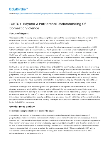 LGBTQ+: Beyond A Patriarchal Understanding Of Domestic Violence