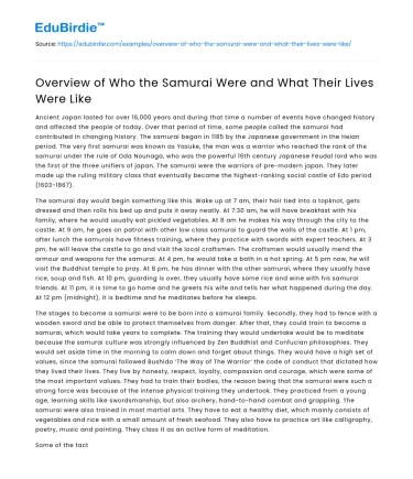 Overview of Who the Samurai Were and What Their Lives Were Like