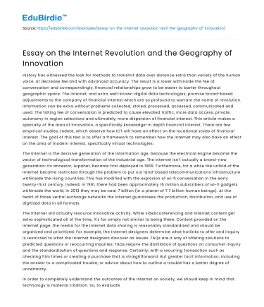 Essay on the Internet Revolution and the Geography of Innovation