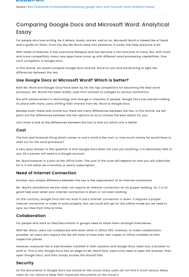 Comparing Google Docs and Microsoft Word: Analytical Essay