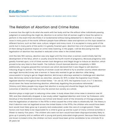 The Relation of Abortion and Crime Rates