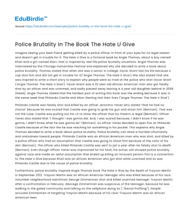 Police Brutality In The Book The Hate U Give