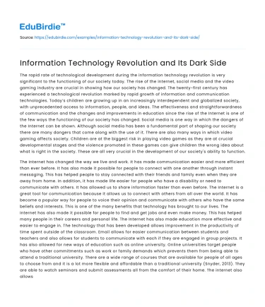 Information Technology Revolution and Its Dark Side
