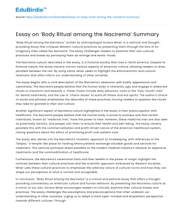 Essay on ‘Body RItual among the Nacirema’ Summary
