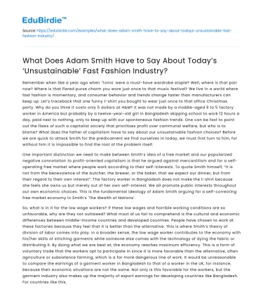 Adam Smith’s View on Fast Fashion Today