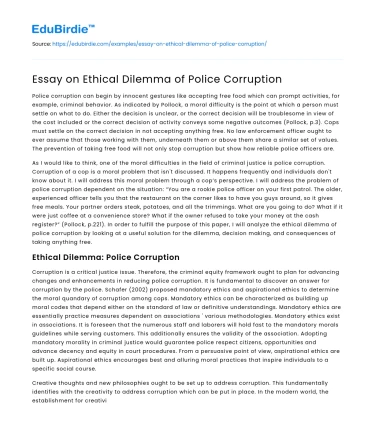 Essay on Ethical Dilemma of Police Corruption