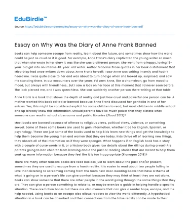 Essay on Why Was the Diary of Anne Frank Banned