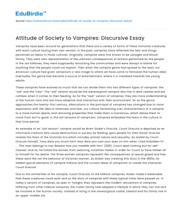 Attitude of Society to Vampires: Discursive Essay