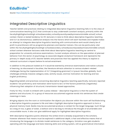 Integrated Descriptive Linguistics