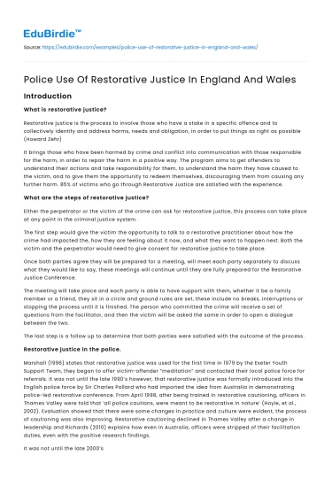 Police Use Of Restorative Justice In England And Wales
