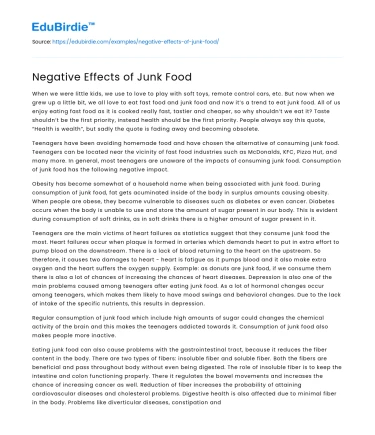 Negative Effects of Junk Food