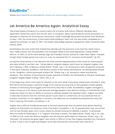 Let America Be America Again: Analytical Essay