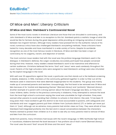 Of Mice and Men’: Literary Criticism