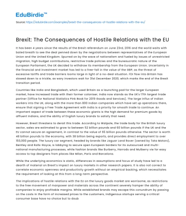 Brexit: The Consequences of Hostile Relations with the EU