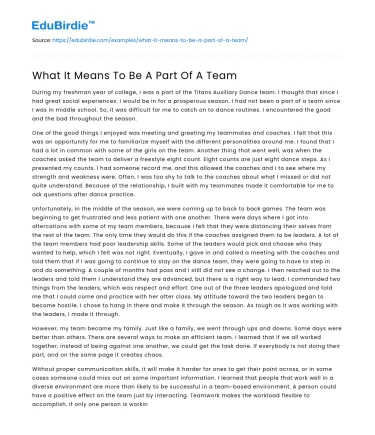 What It Means To Be A Part Of A Team