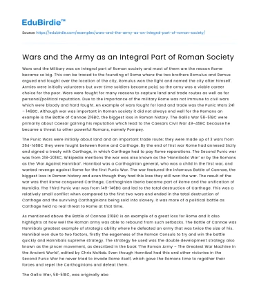 Wars and the Army as an Integral Part of Roman Society