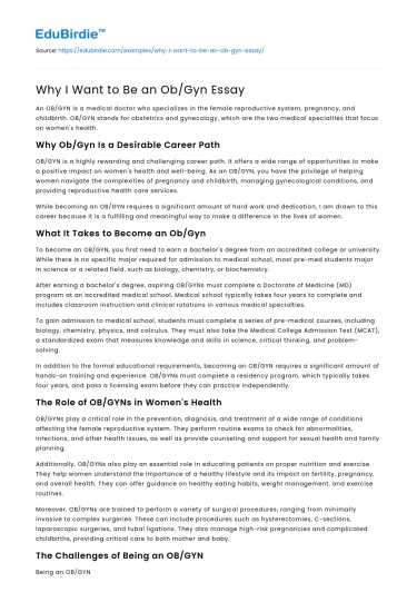 Why I Want to Be an Ob/Gyn Essay