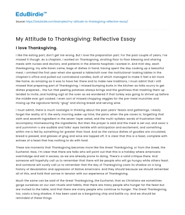 My Attitude to Thanksgiving: Reflective Essay