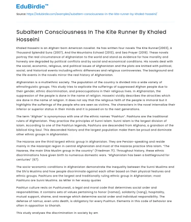 Subaltern Consciousness In The Kite Runner By Khaled Hosseini