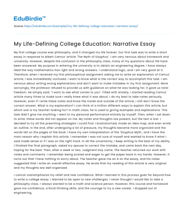 My Life-Defining College Education: Narrative Essay