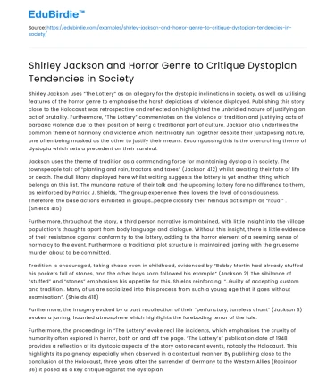 Shirley Jackson critiques dystopian society