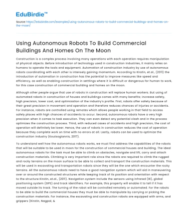 Autonomous robots building commercial buildings and homes on the moon