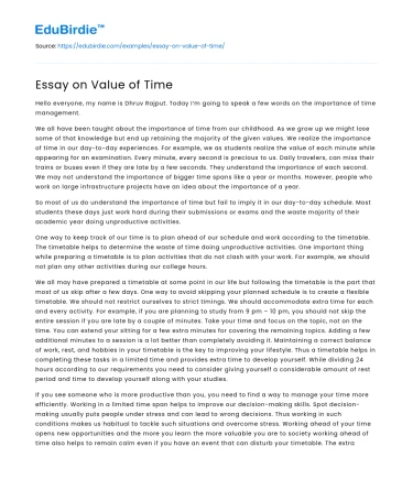 Essay on Value of Time