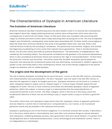 The Characteristics of Dystopia in American Literature