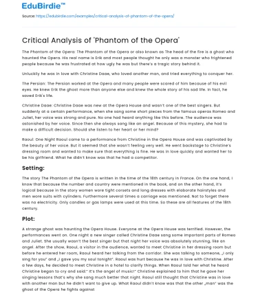 Critical Analysis of ‘Phantom of the Opera’