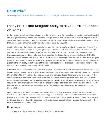 Essay on Art and Religion: Analysis of Cultural influences on Rome