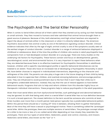 The Psychopath And The Serial Killer Personality